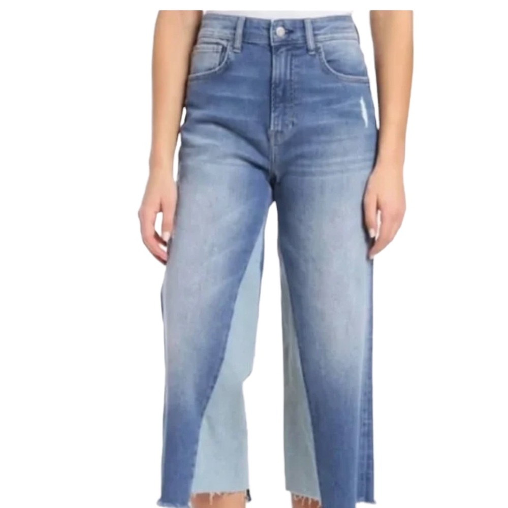Mavi Elliot High Rise Two Tone Denim Wide Crop Jeans Size 25